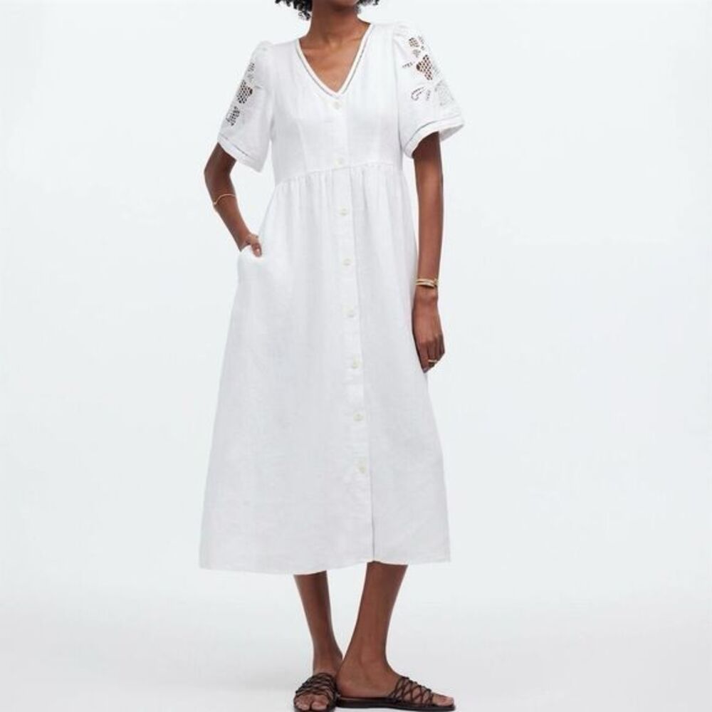Madewell Cassie Button front Midi Dress linen